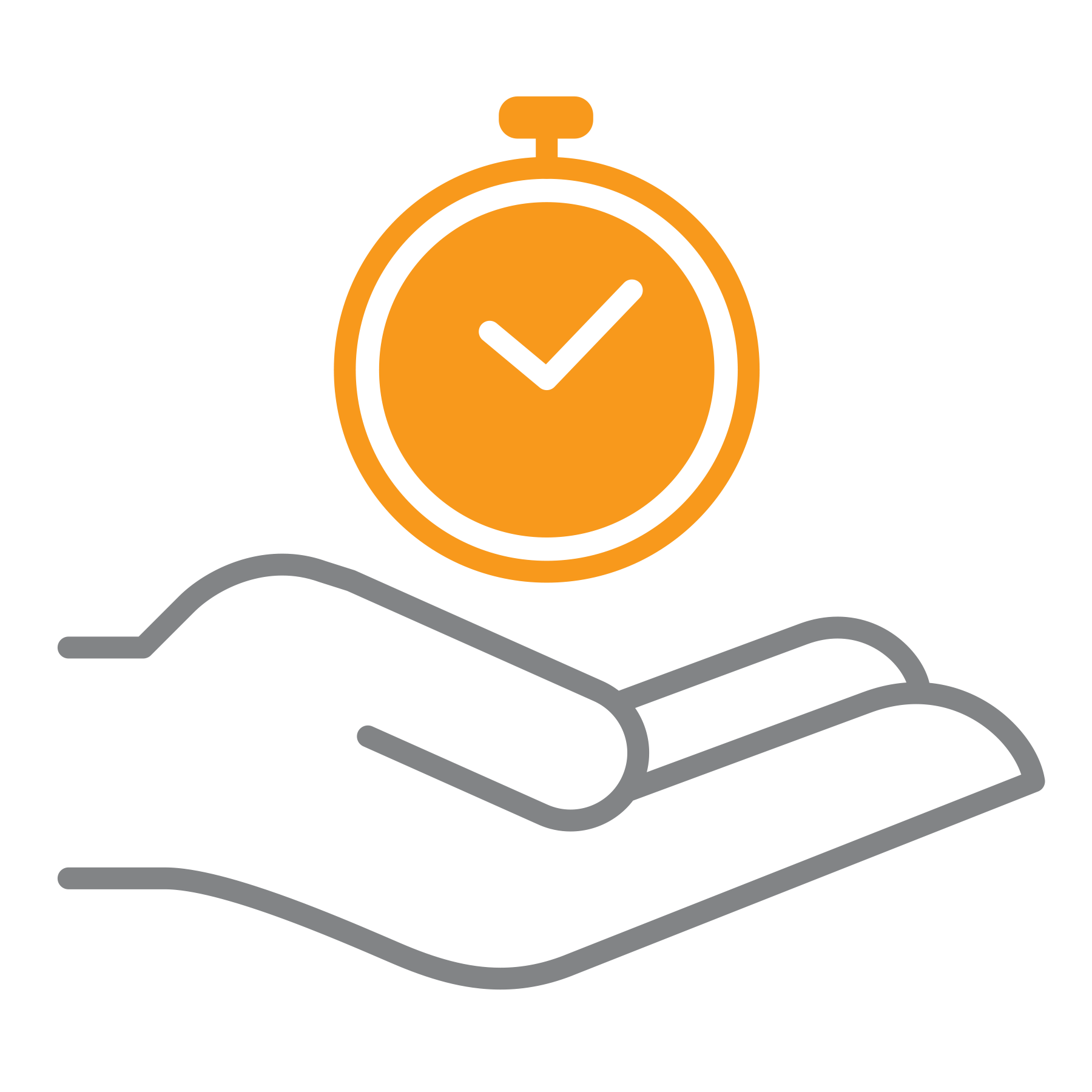 Stopwatch above an open hand