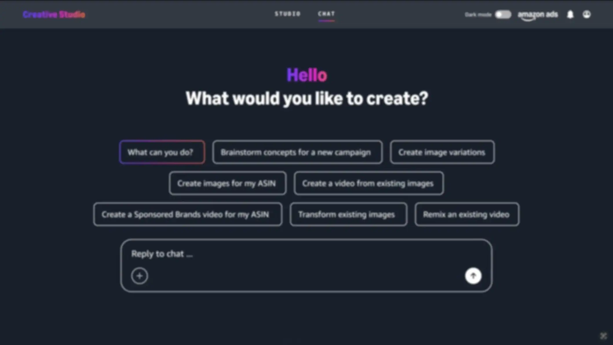 Amazon Creative Studio 홈스크린