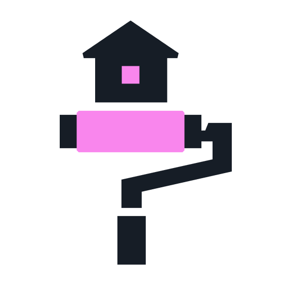 icon of a paintbrush with a building on top of the brush