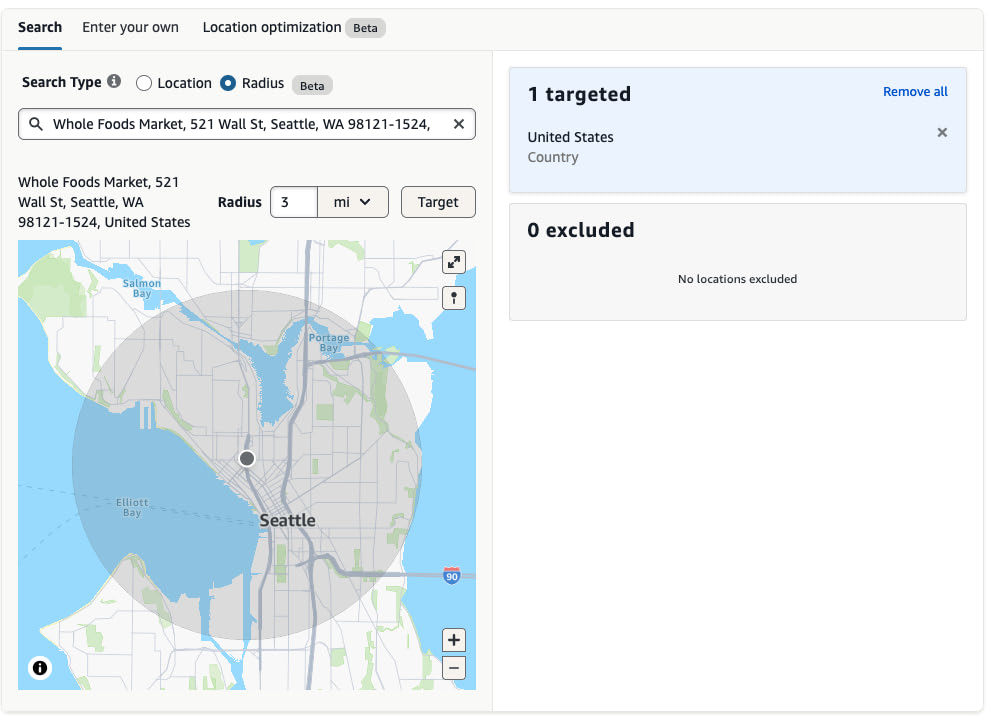 Target a business by name (Whole Foods)
Note: Coverage of business names varies by location
