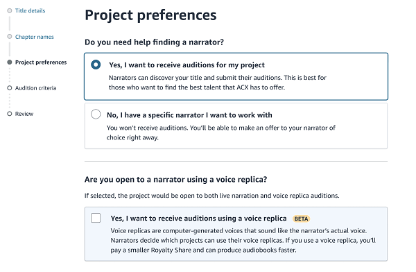 voice replica project preferences screen