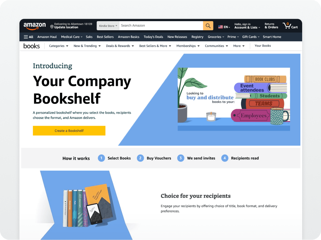 Imagen del primer paso en el proceso de autoservicio, para visitar la página de inicio de la Biblioteca de tu empresa para comenzar.