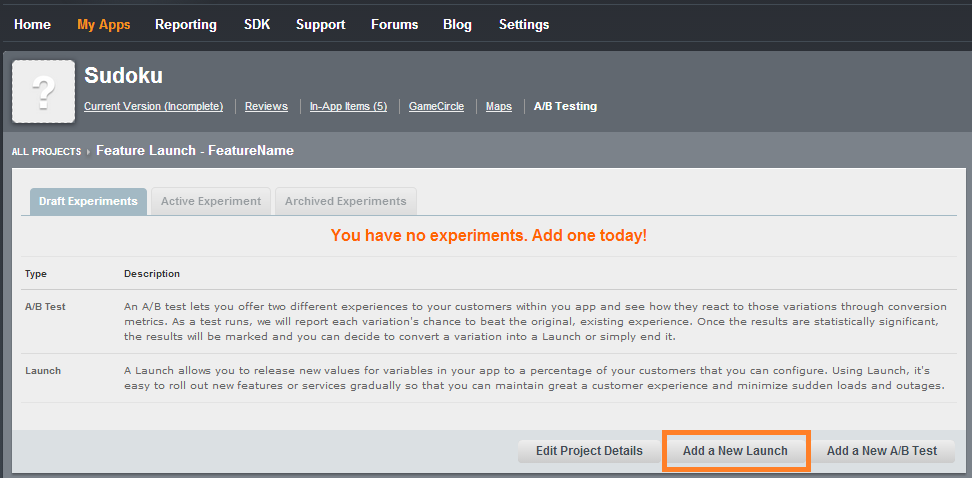 A/B Testing Project Detail Page