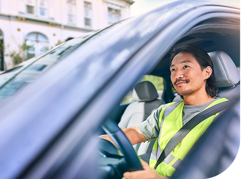 Delivery man in car