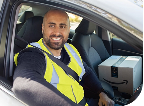 Delivery man in car