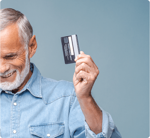 A man holding a card with his left hand