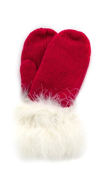 Kate Spade New York Santa Mittens With Marabou Pom | SHOPBOP