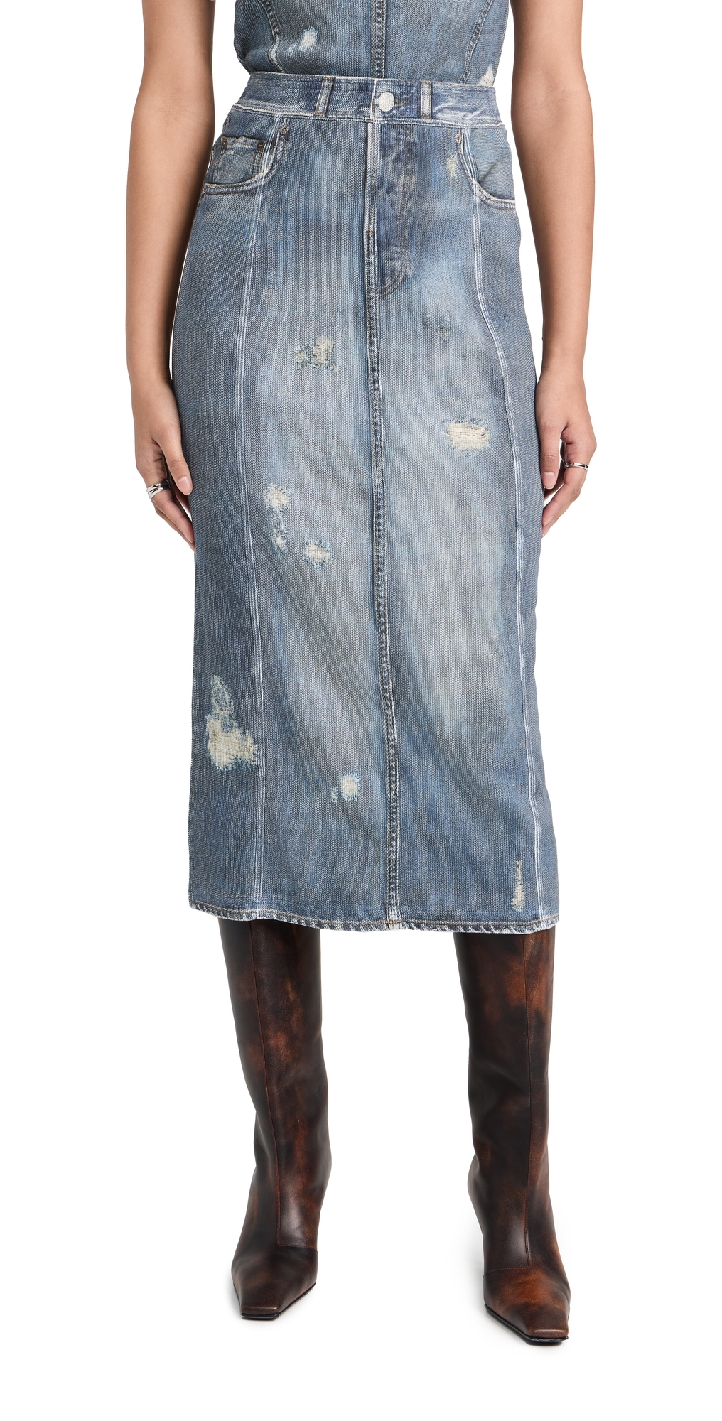 Acne Studios Rib Cotton Print Skirt In Denim Blue