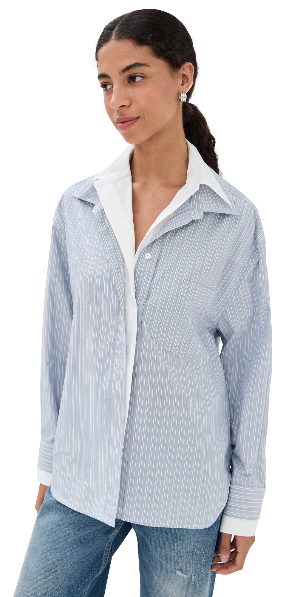 Acne Studios Womens Blue White Layered Striped Cotton-poplin Shirt In Blue