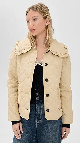 Avec Les Filles Ruffled Collar Quilted Jacket
