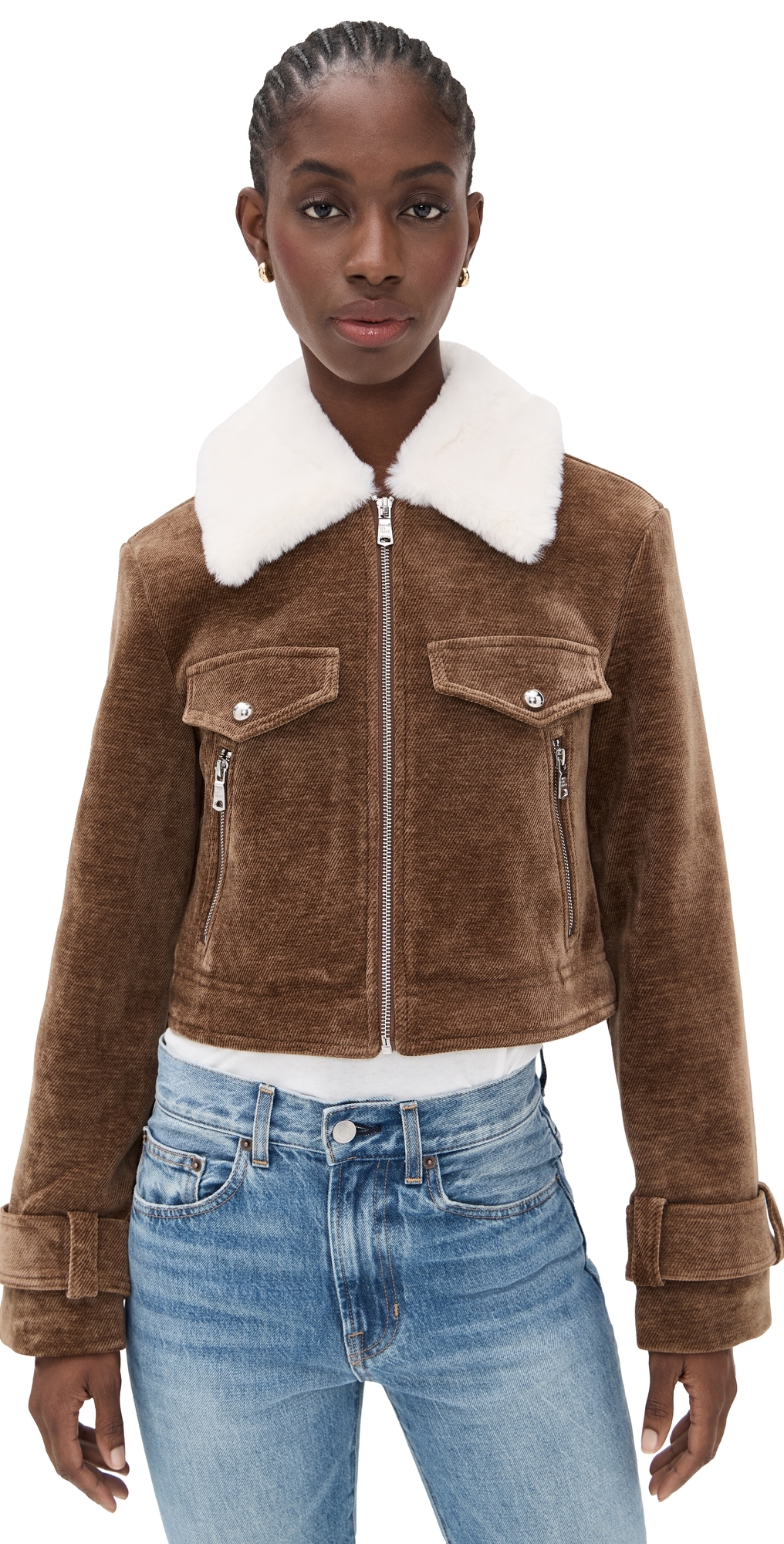 Avec Les Filles Wide Sleeve Corduroy Bomber Chocolate/ivory In Brown