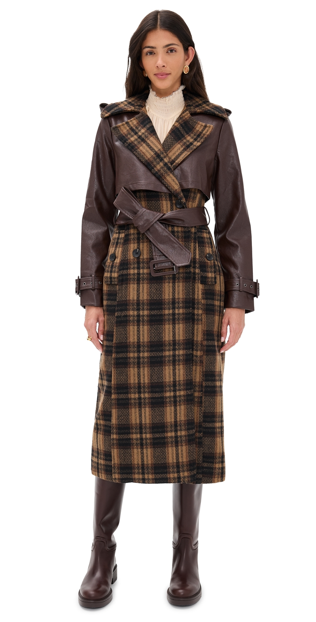 Avec Les Filles Oversized Maxi Combo Trench Coat Multi In Multi