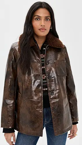 Avec Les Filles Faux Leather Relaxed Aviator Jacket