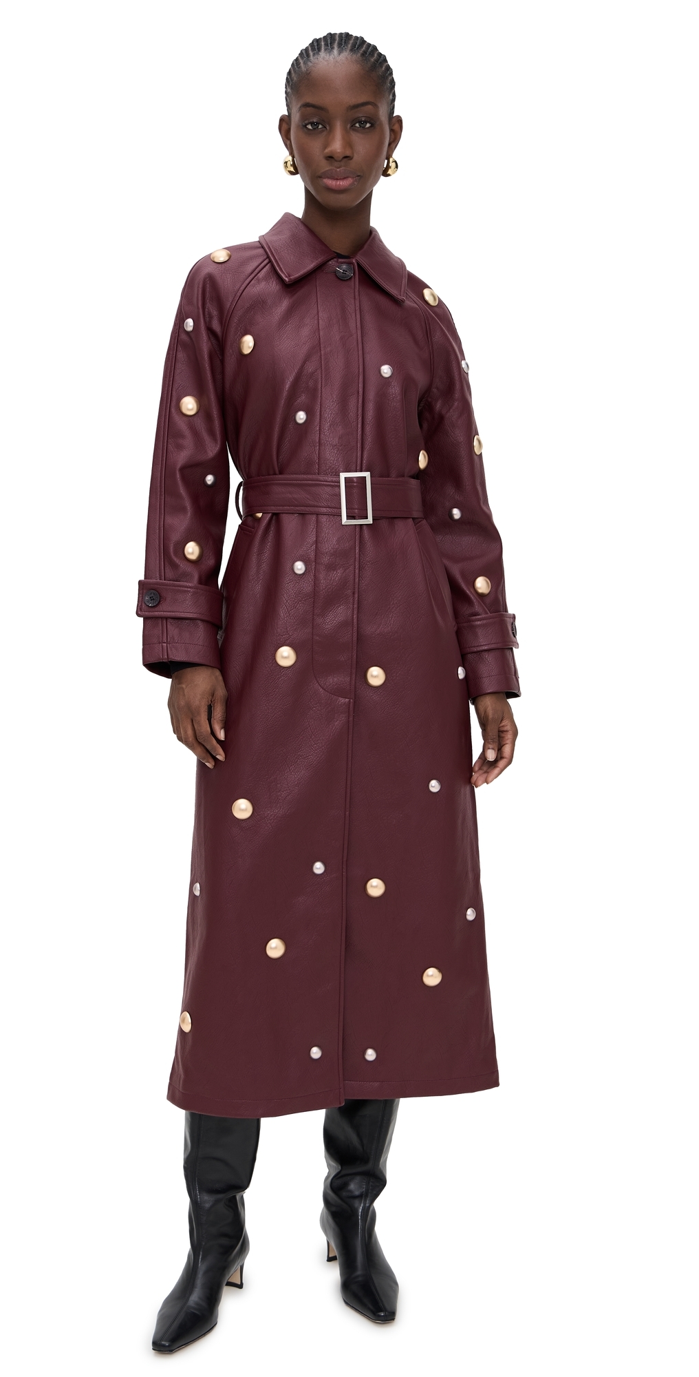 Avec Les Filles Coat Belted Trench With Studs Mulberry In Purple