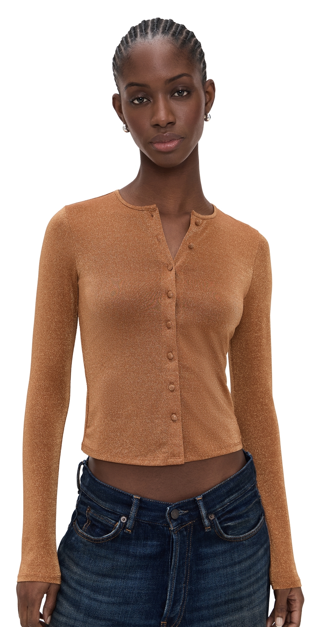 Afrm Linda Metallic Cardigan In Brown