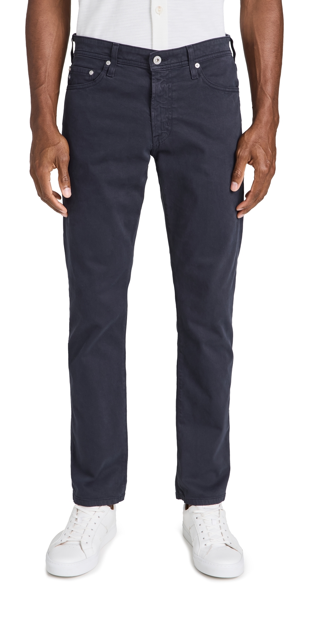 Ag Slim Straight Leg Herringbone Pants In New Navy