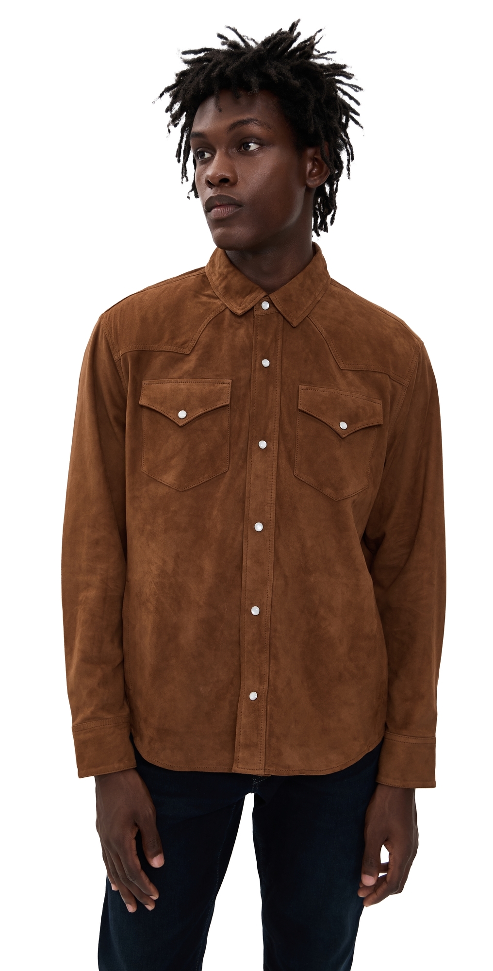 Ag Elias Western Goat Suede Overshirt Canyon Amber In Brown
