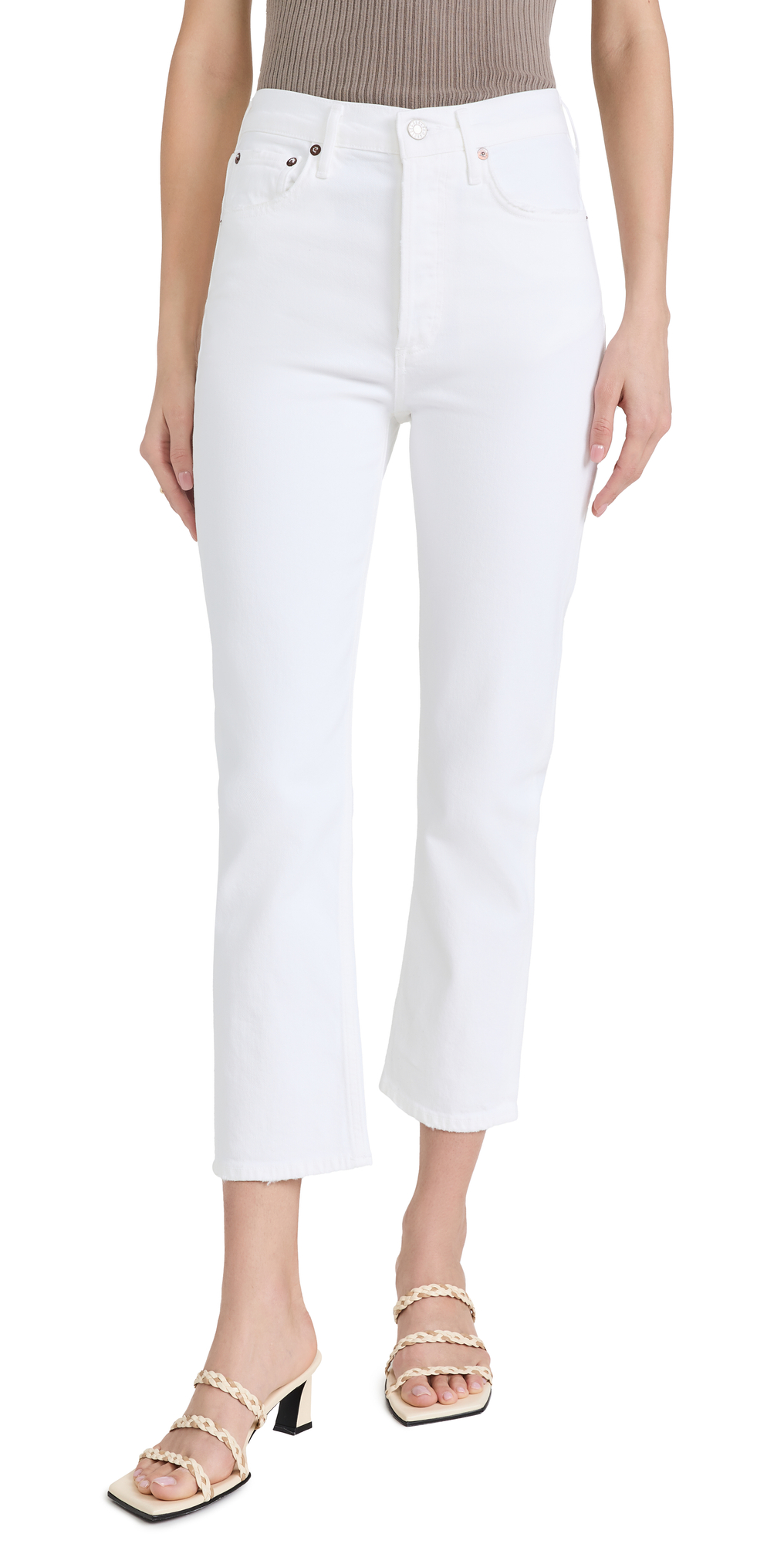 Agolde Riley Crop High Rise Stretch Jeans In Sour Cream In Multi