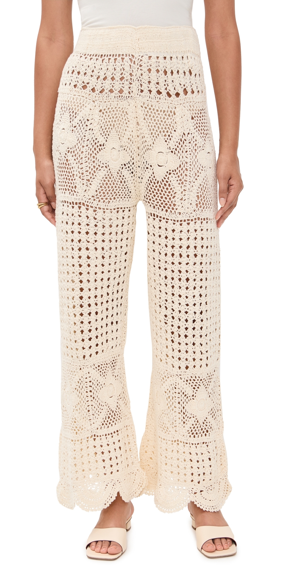 Agua Bendita Wesley Handmade Crochet Pants White In White
