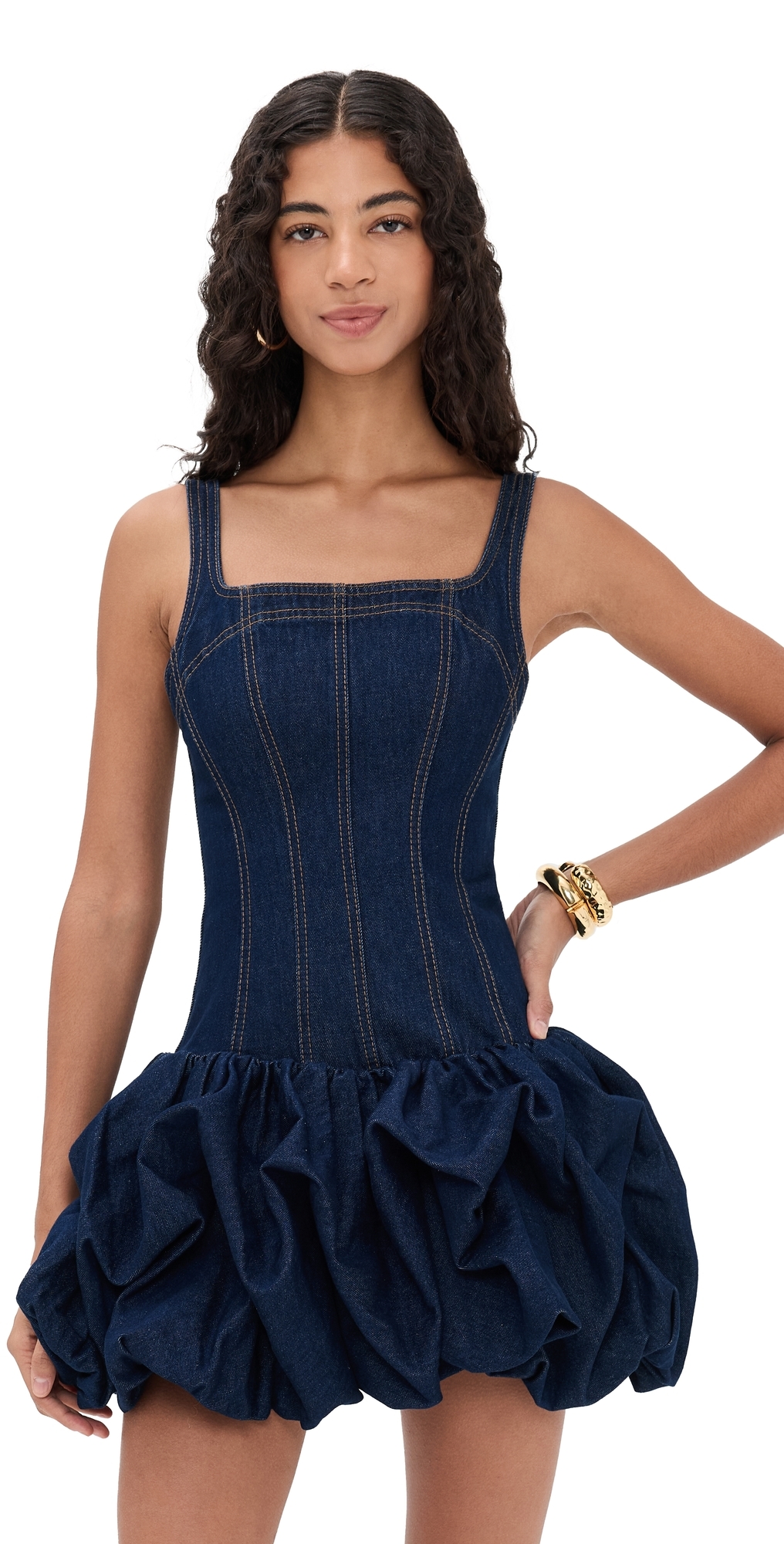 Aje Briar Denim Mini Dress Indigo Wash In Blue