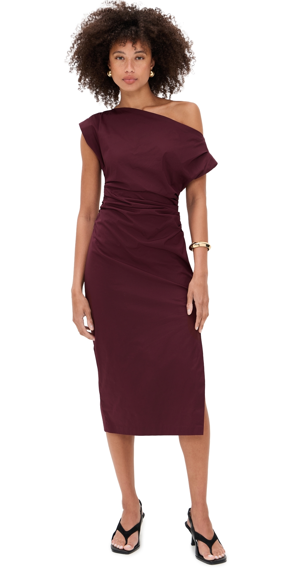 A.l.c Nara Gathered Short-sleeve Midi Dress In Burgundy
