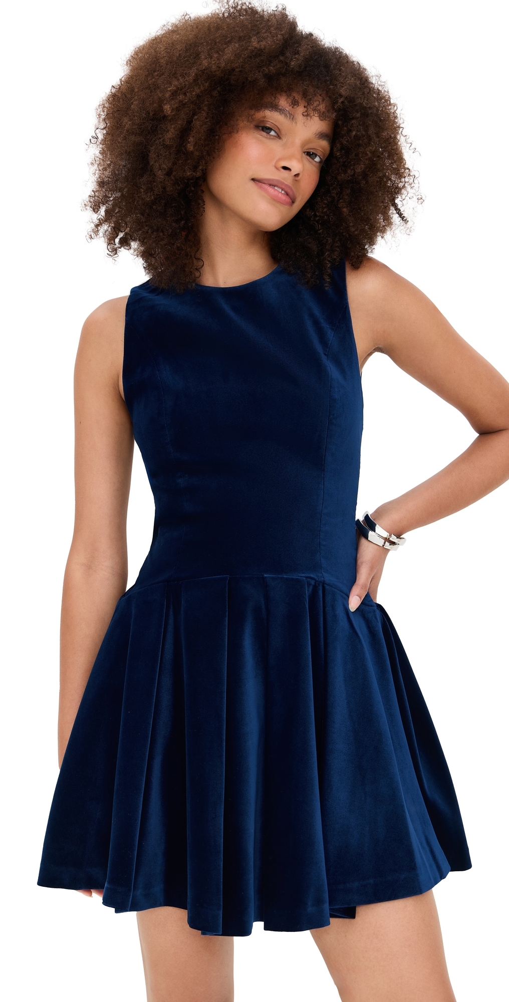 Alice And Olivia Adley Flare Mini Dress Dark Midnight Blue In Blue