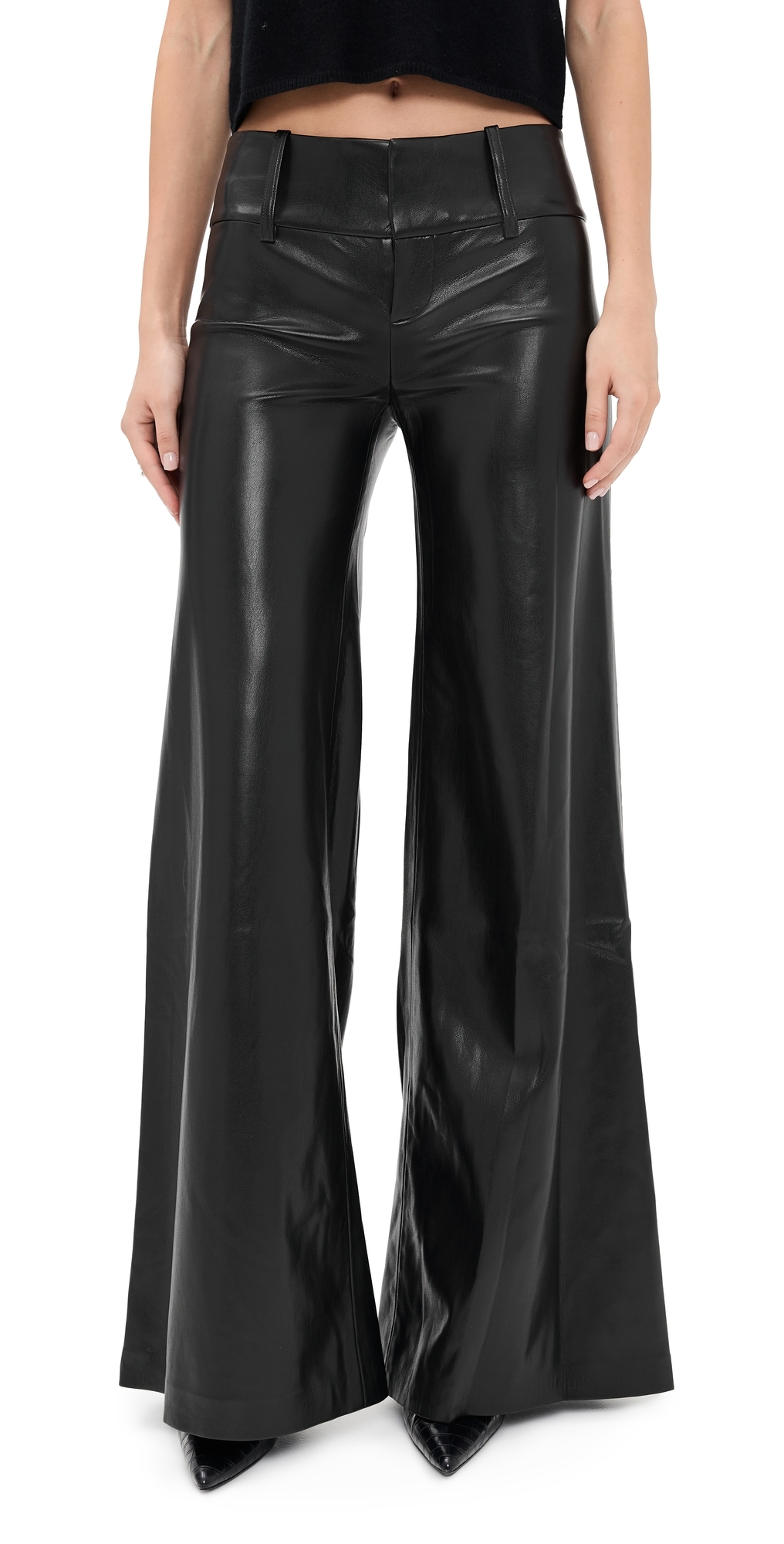 Alice And Olivia Olivia Vegan Leather Wide Leg Flare Pants Black