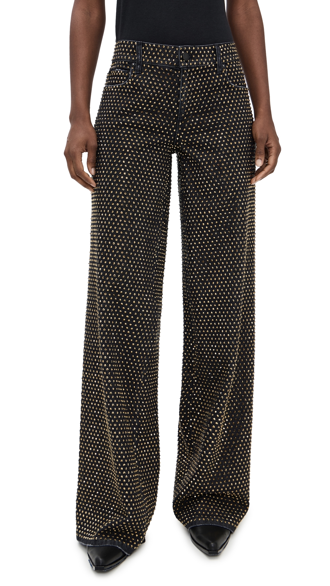 Alice And Olivia Amazing Low Rise Embellished Baggy Jeans Maya Charcoal Black In Black