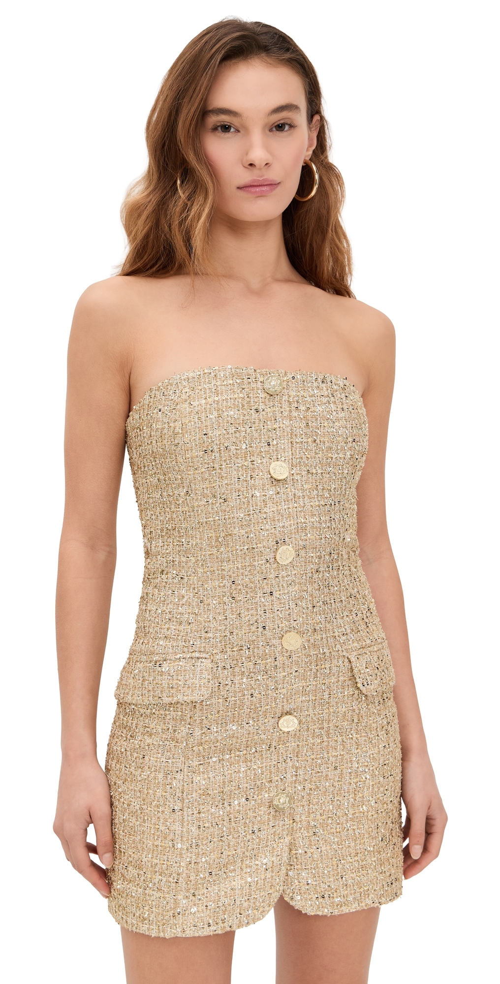 Alice And Olivia Madison Strapless Button Down Mini Blazer Dress Pale Gold In Gold