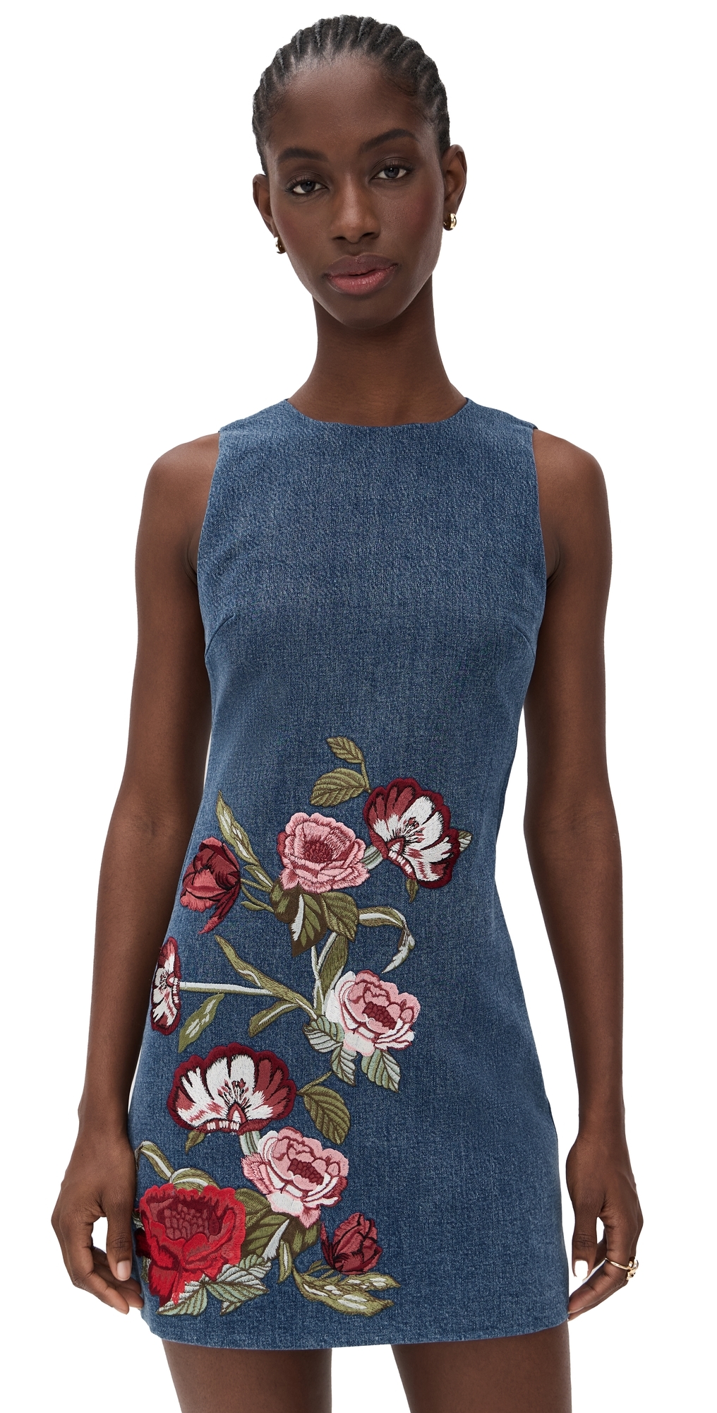 Alice And Olivia Cade Floral Embroidered Mini Dress In Blue