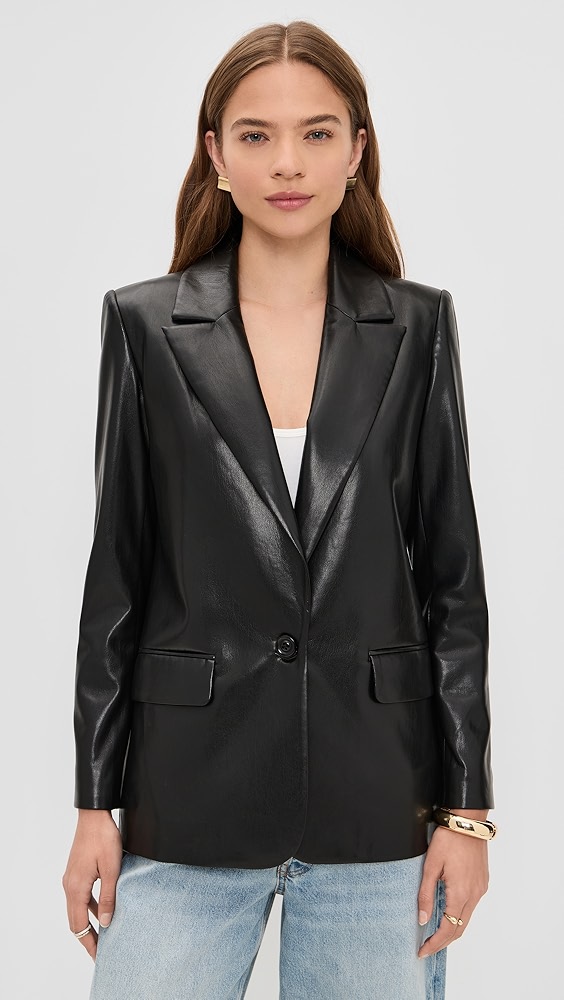 alice + olivia Denny Vegan Leather Notch Collar Blazer | Shopbop