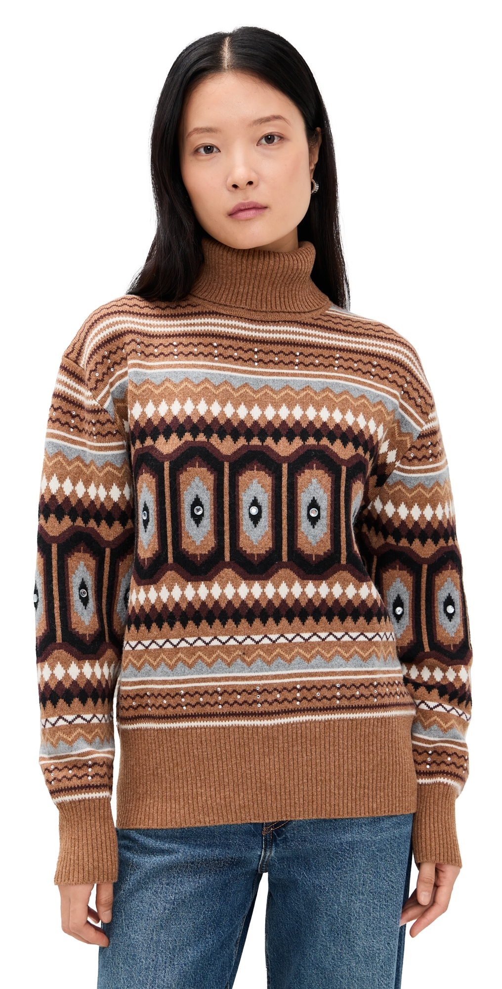 Aligne Christine Fair Isle Sweater Brown In Brown