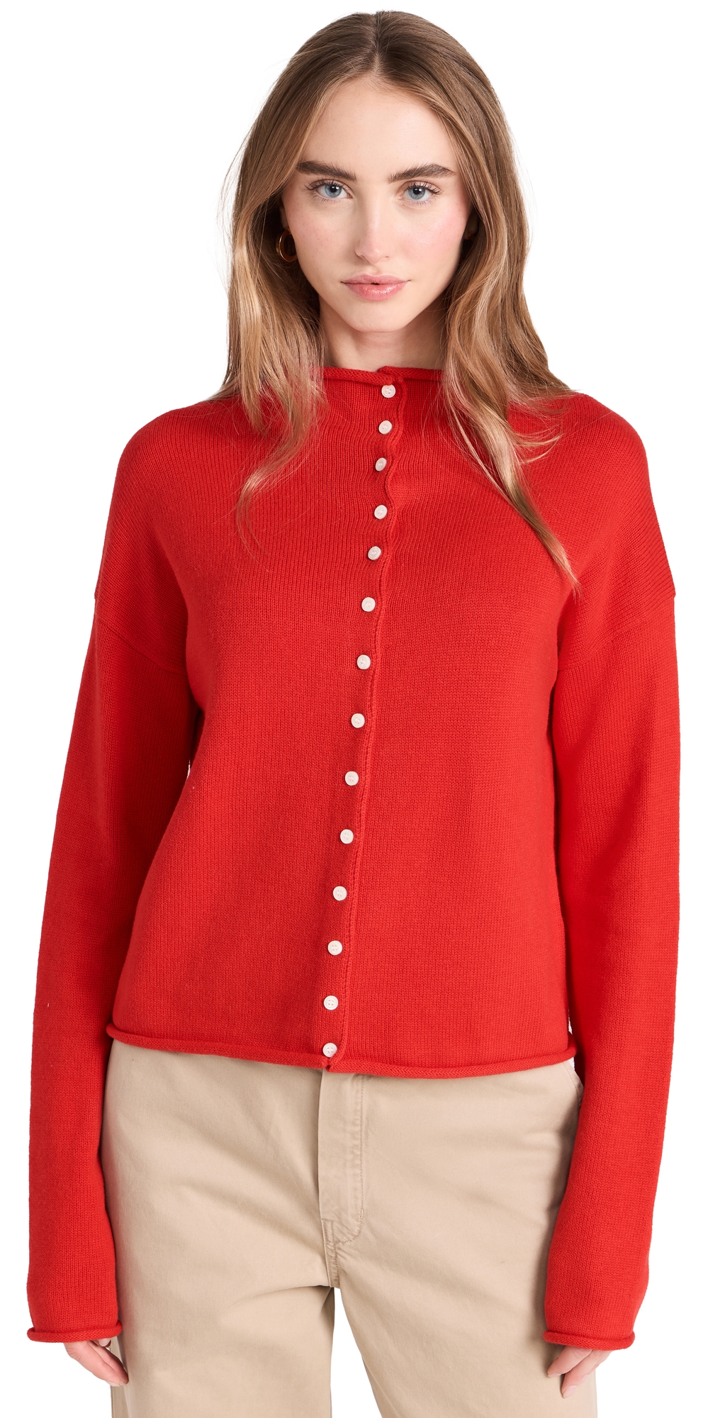 Alex Mill Taylor Rollneck Cardigan In Cotton Cashmere In Fire Red