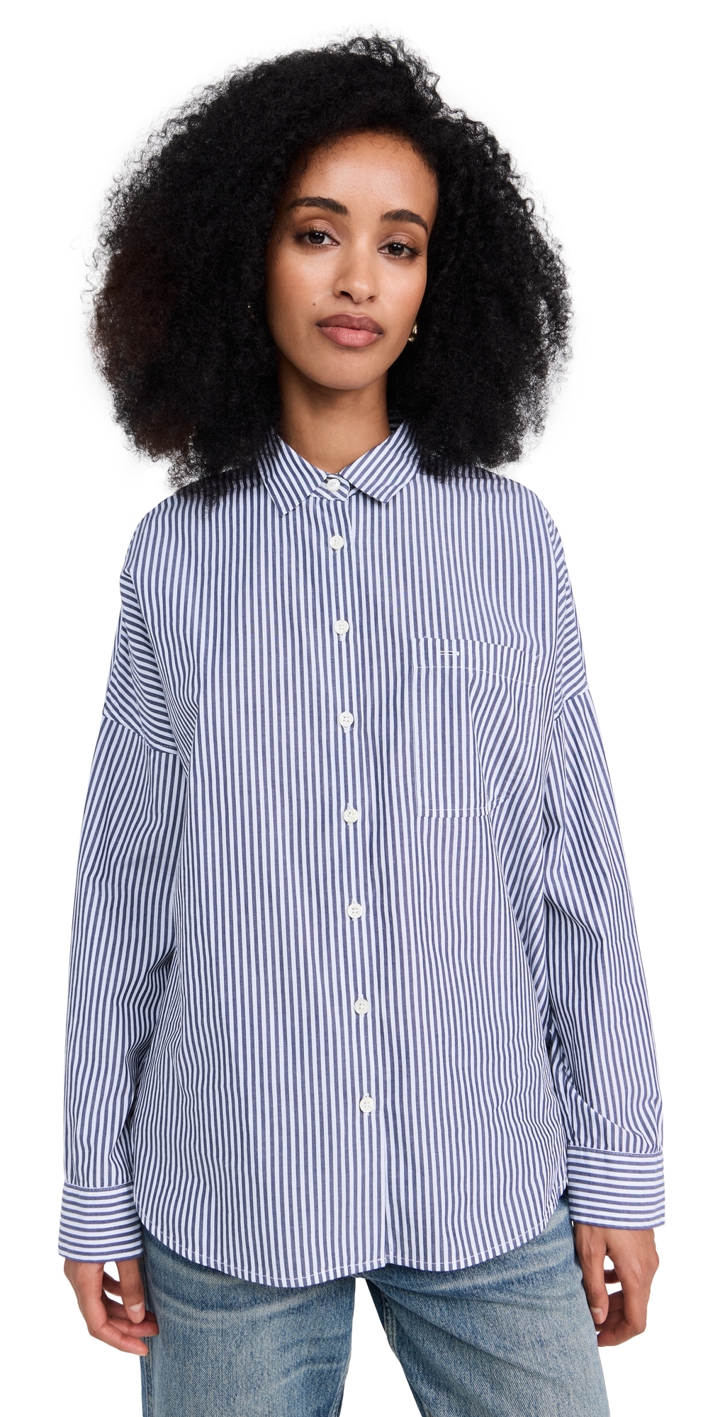 Alex Mill Jo Shirt In Striped Paper Poplin Navy/white In Navy/white
