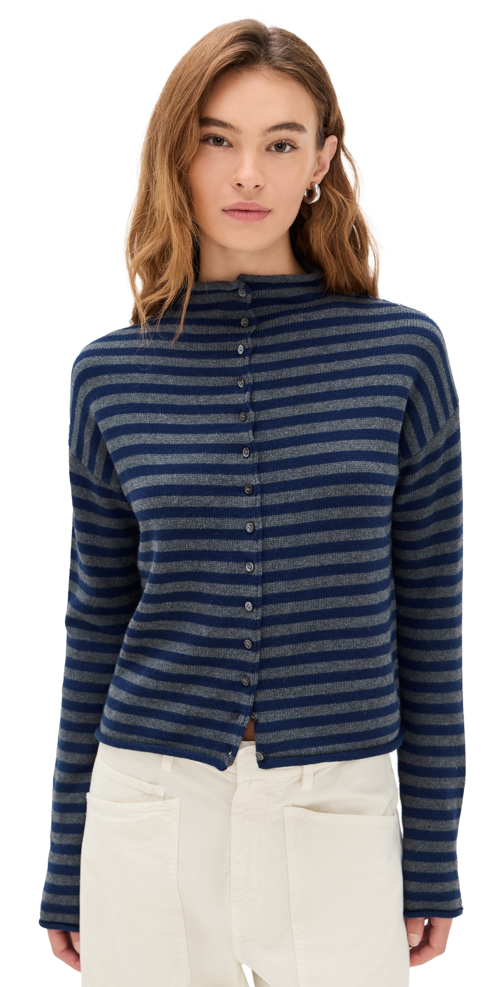Alex Mill Taylor Striped Cardigan In Cotton Cashmere In Blue