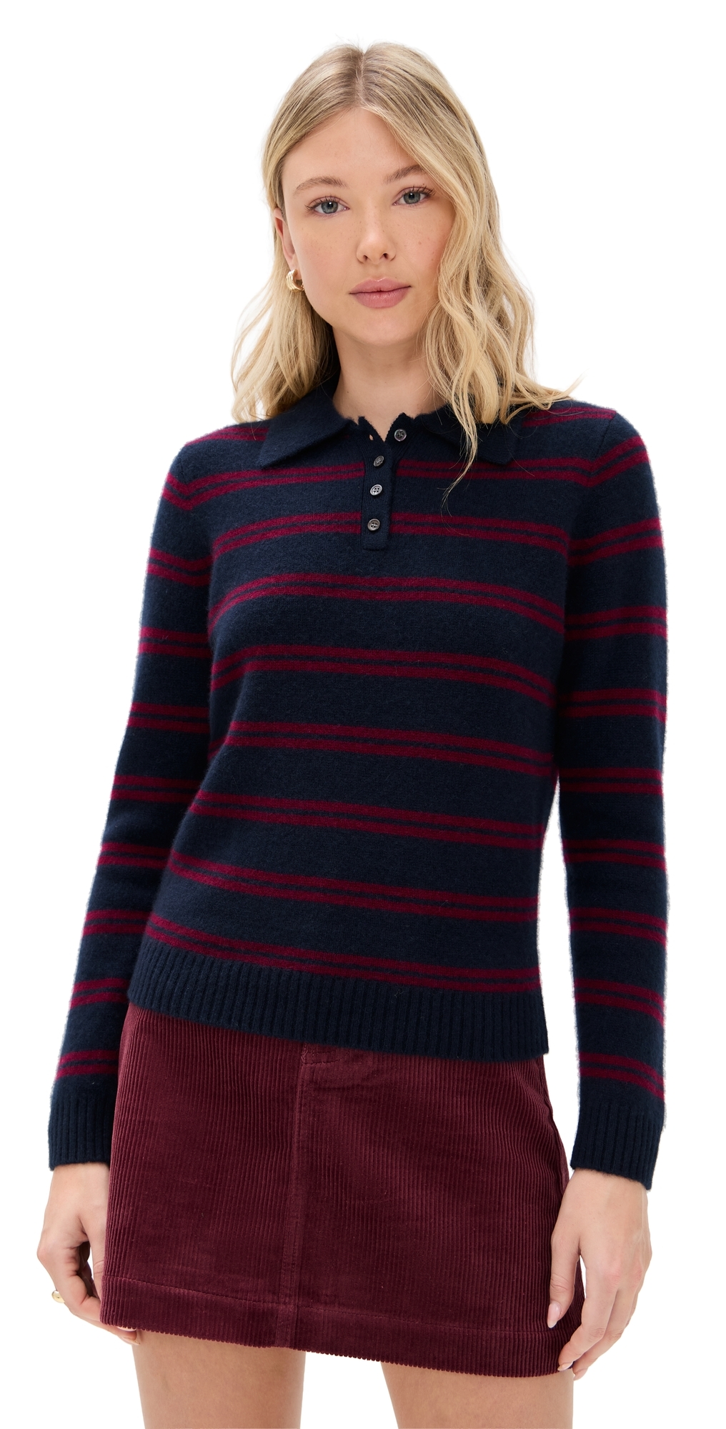 Alex Mill Alice Polo In Cashmere Stripe In Blue
