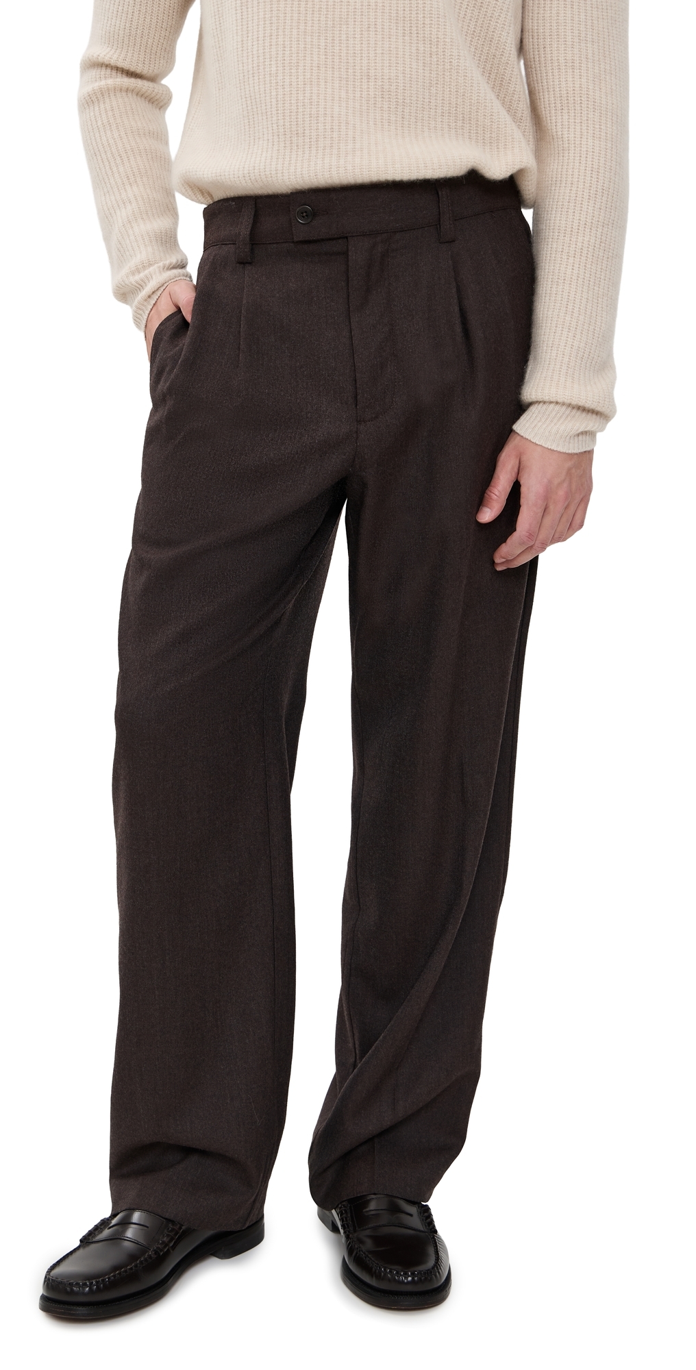 Alex Mill Jeremy Pleated Trousers In Heather Wool Flannel Chocolate In Brown