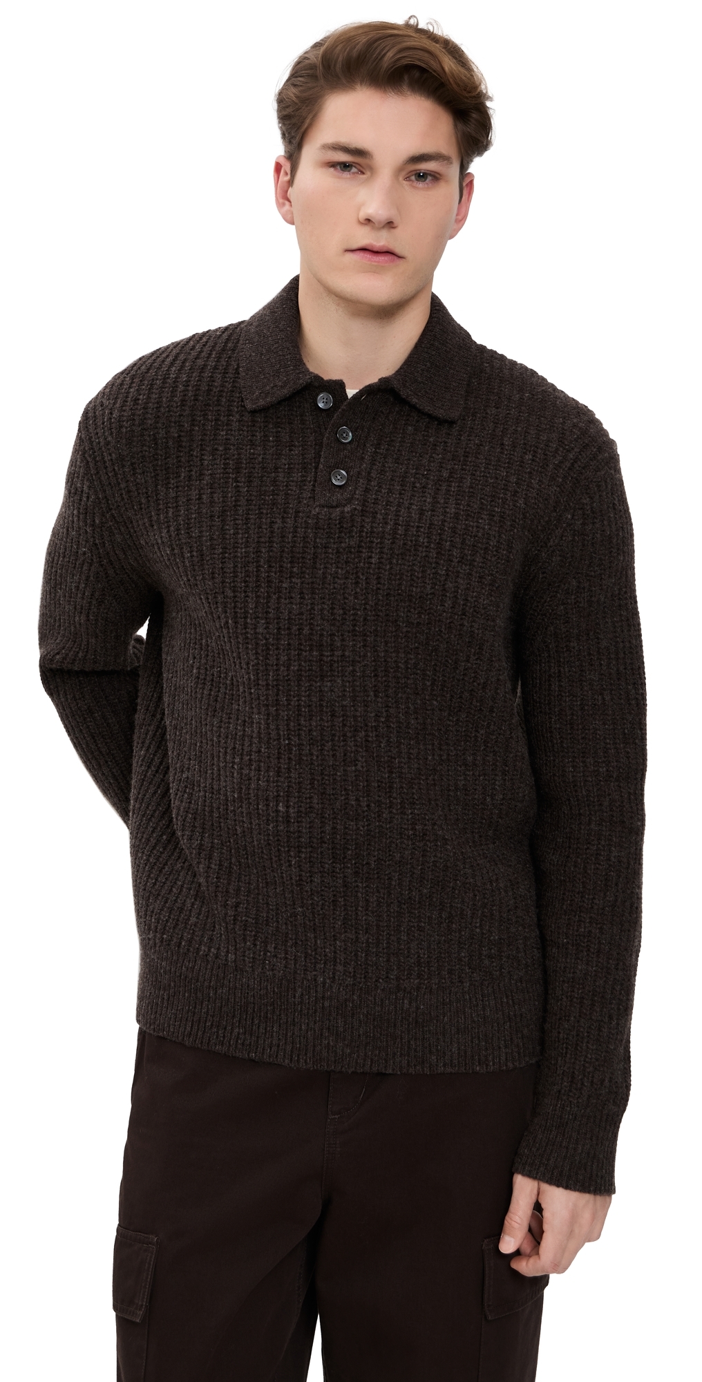 Alex Mill Carl Polo Sweater In Chunky Wool Coffee In Brown