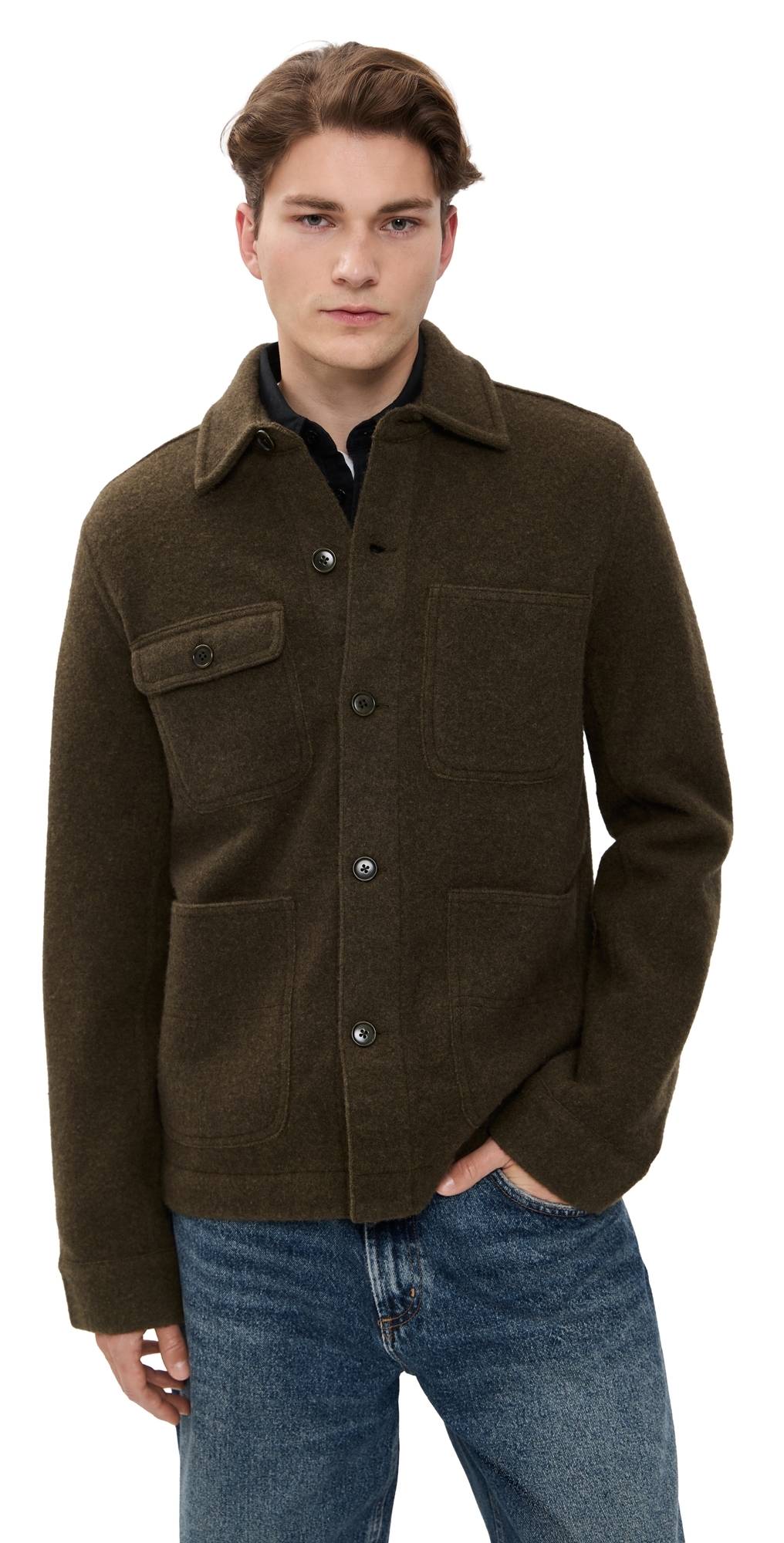 Alex Mill Work Jacket In Boiled Wool Heather Olive In Green