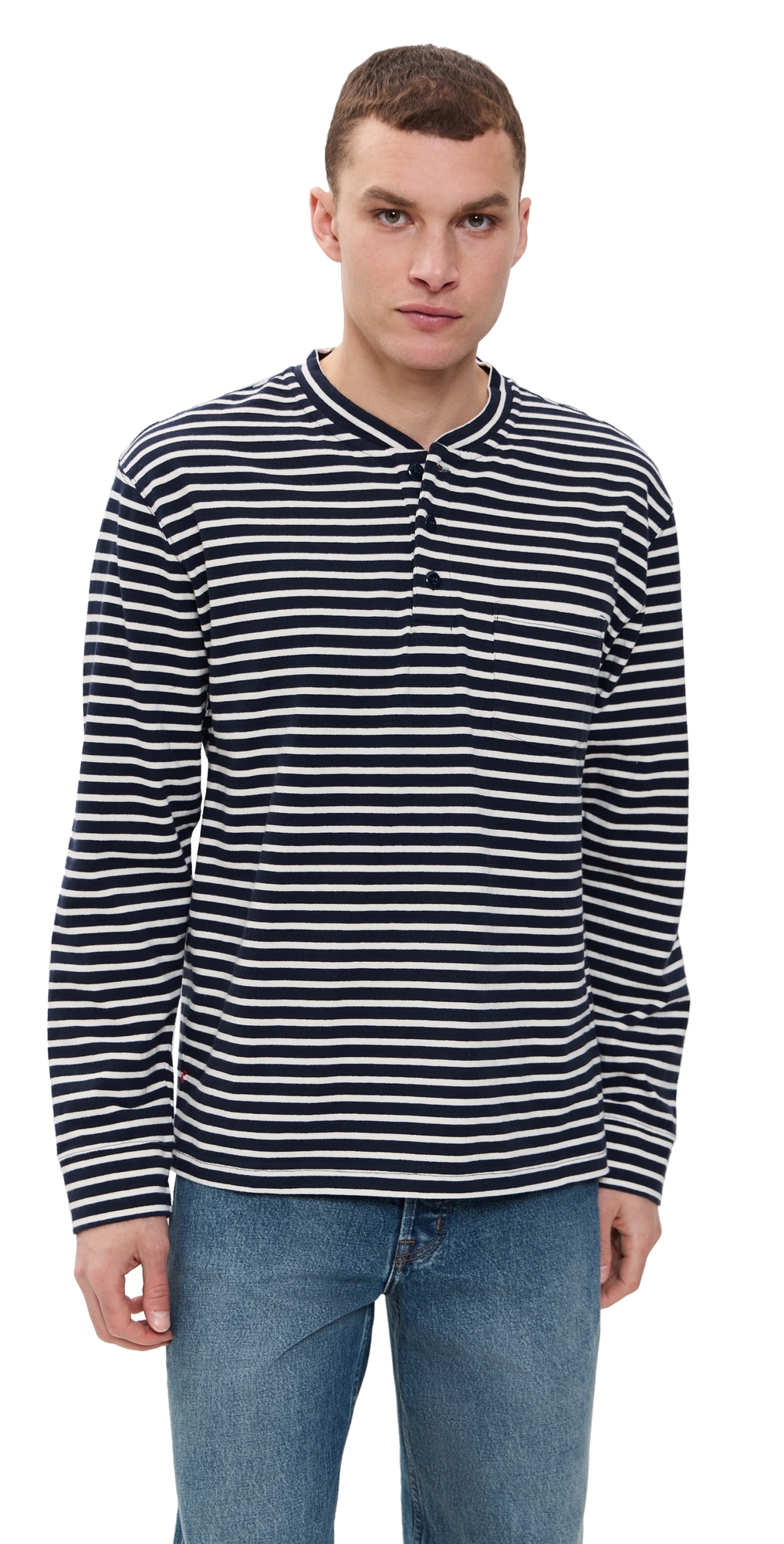 Alex Mill Allan Henley In Cotton Stripe Navy/natural In Navy/natural