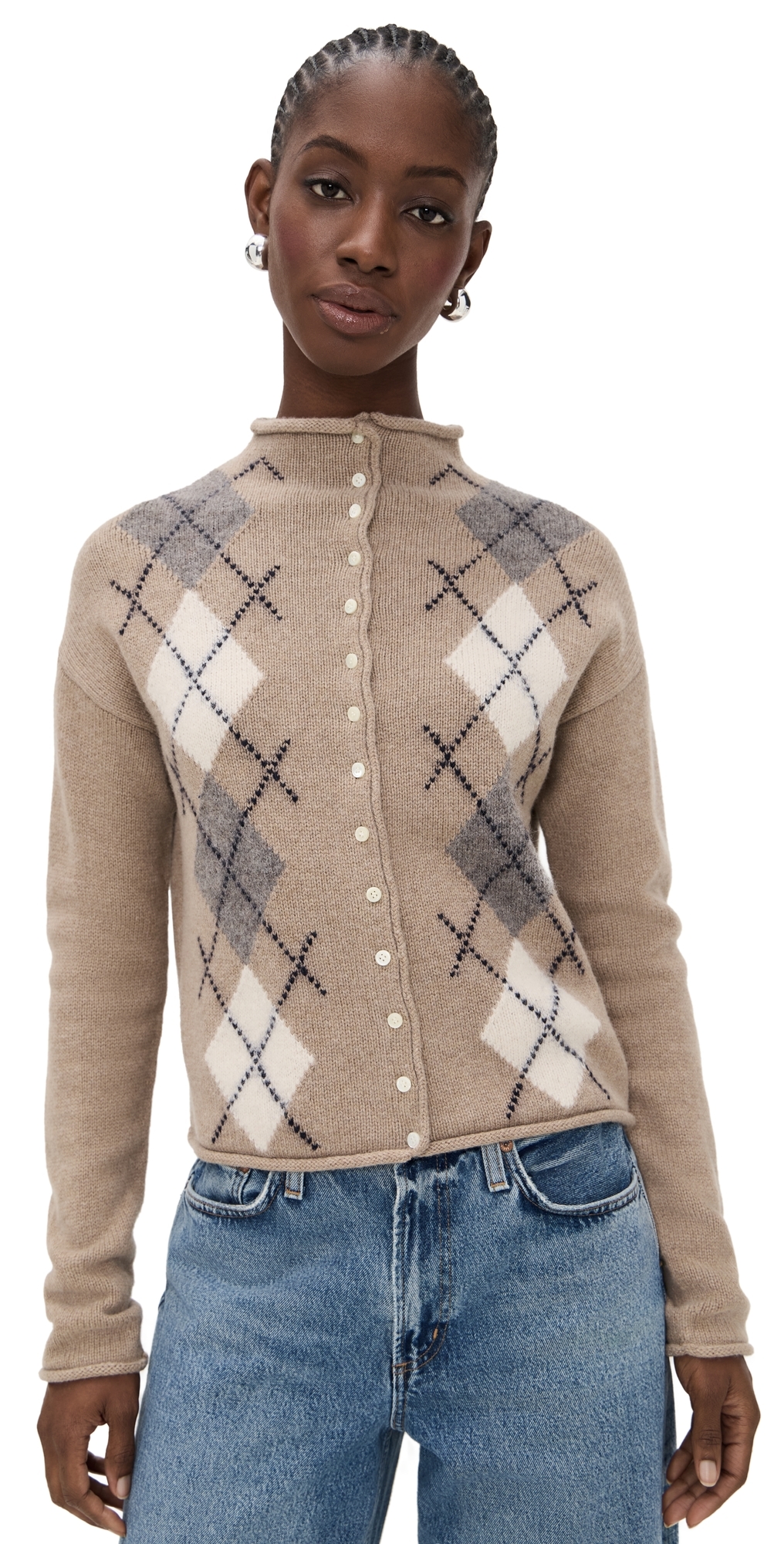 Alex Mill Taylor Cardigan In Wool Cotton Argyle Oatmeal In Brown