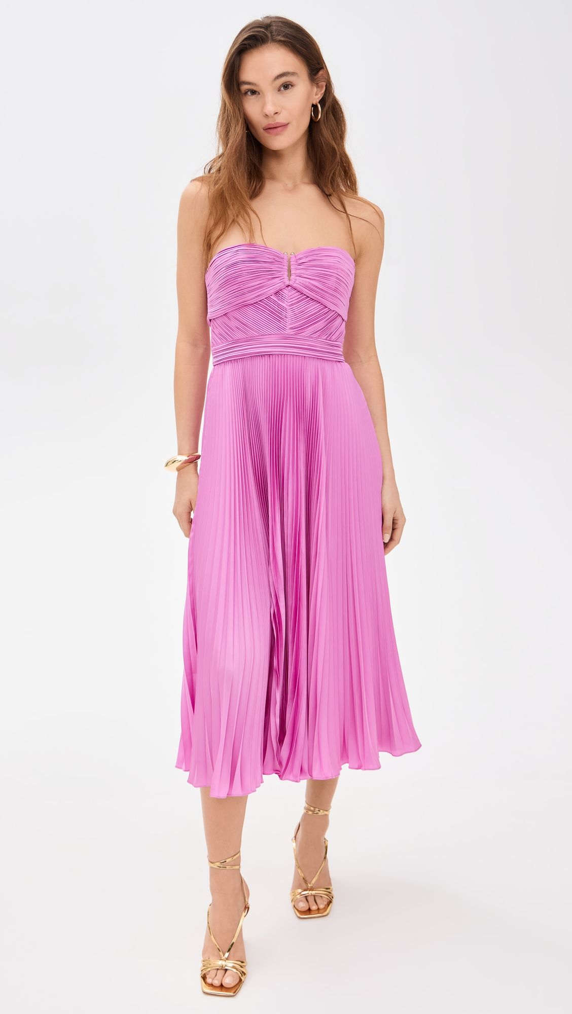 AMUR Harden Pleated Strapless Midi Dress thumbnail