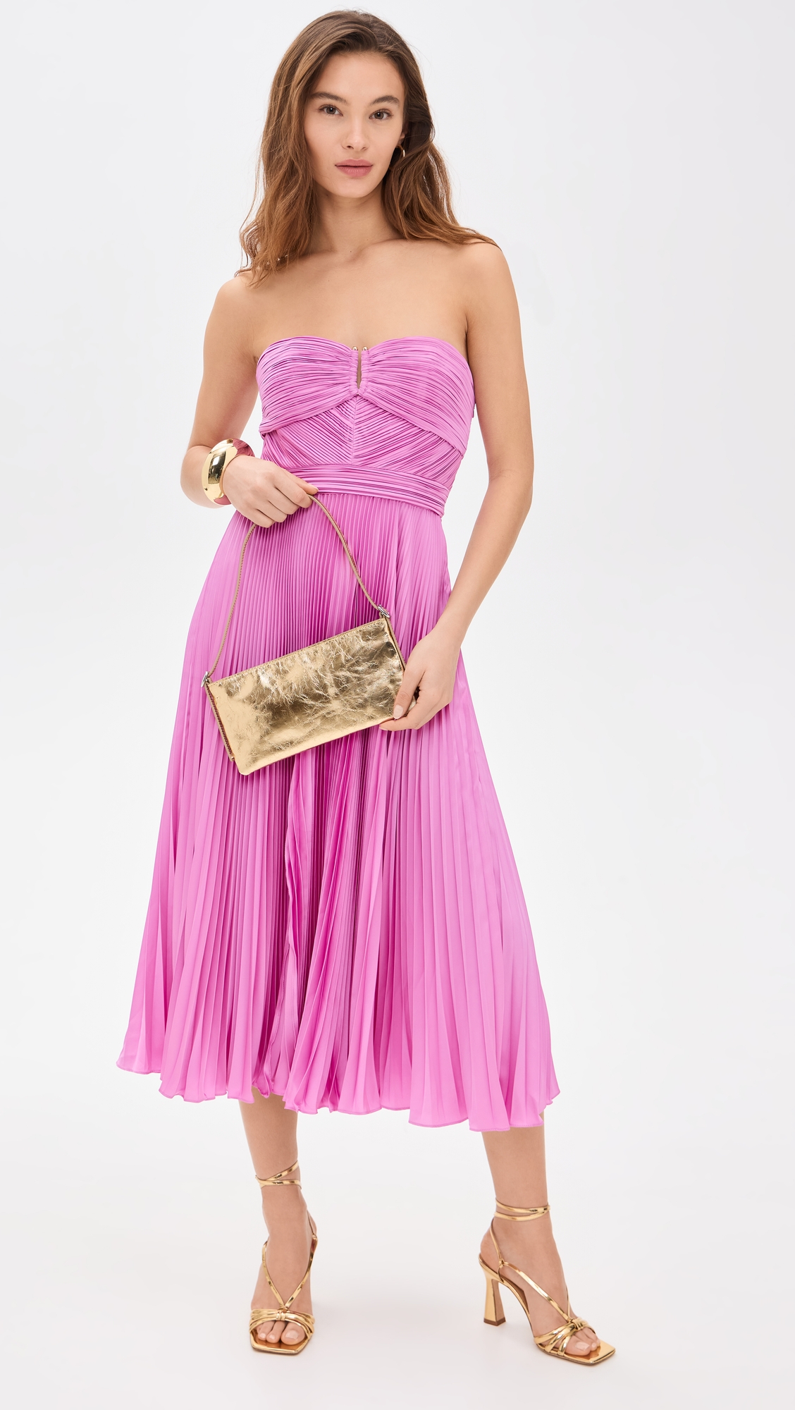 AMUR Harden Pleated Strapless Midi Dress thumbnail