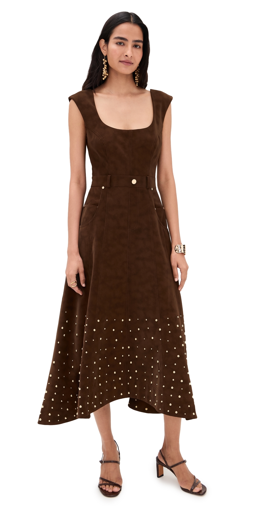 Amur Kenny Suede Studded Midi Dress Toffee Swirl In Brown
