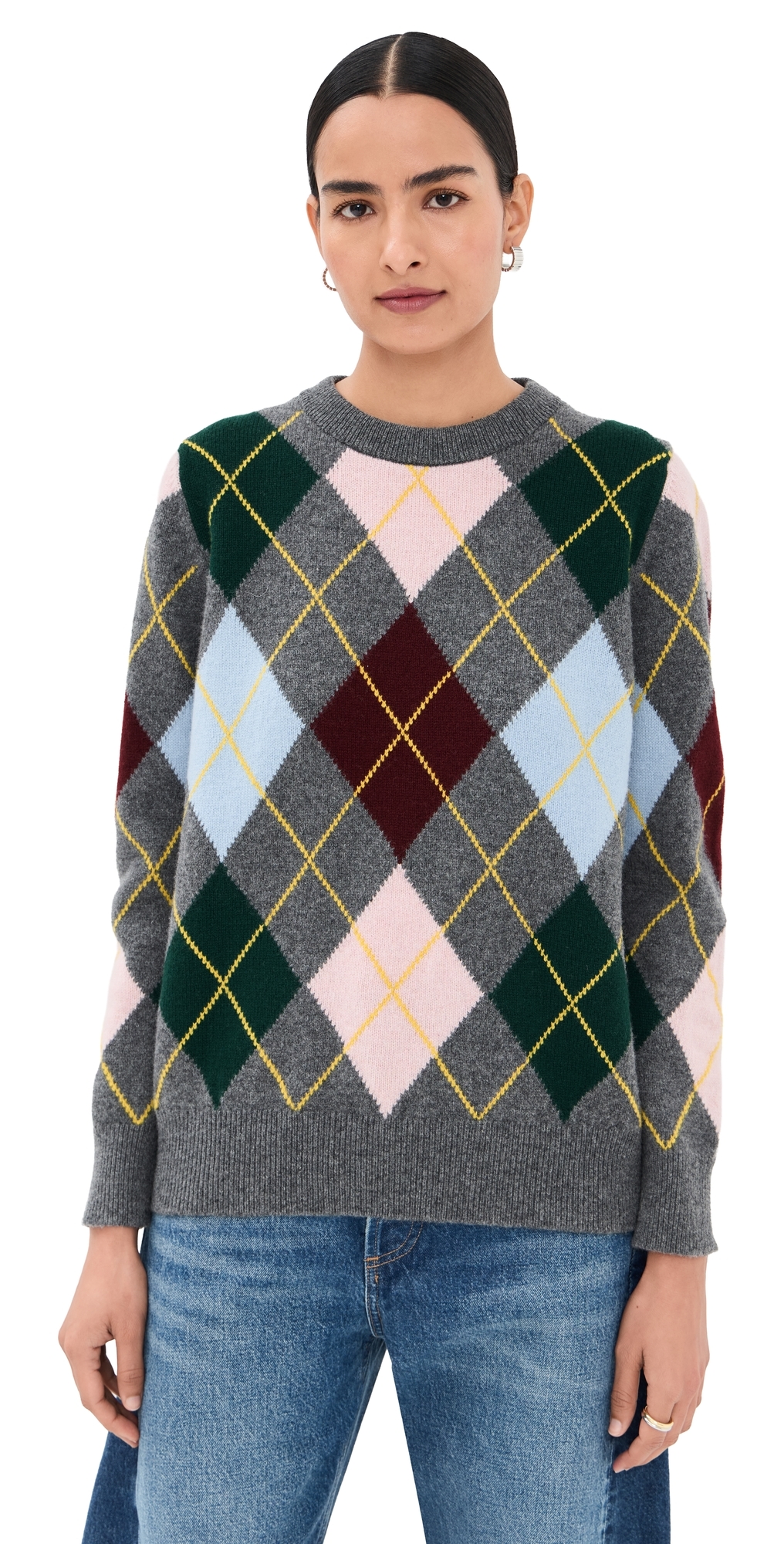 Daughter & Argyle Slouch Crewneck Sweater Grey With Pale Pink