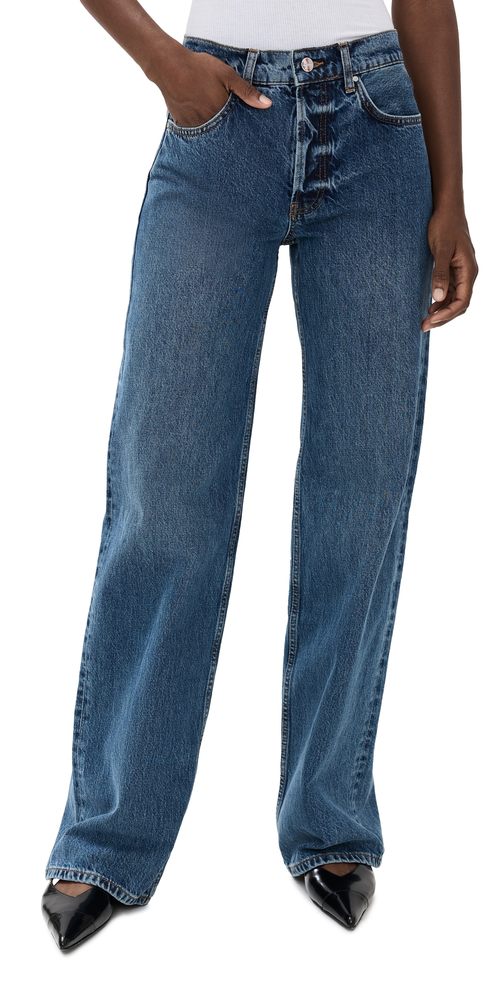 Anine Bing Raw-cut Edge Cropped Jeans In Washed Blue
