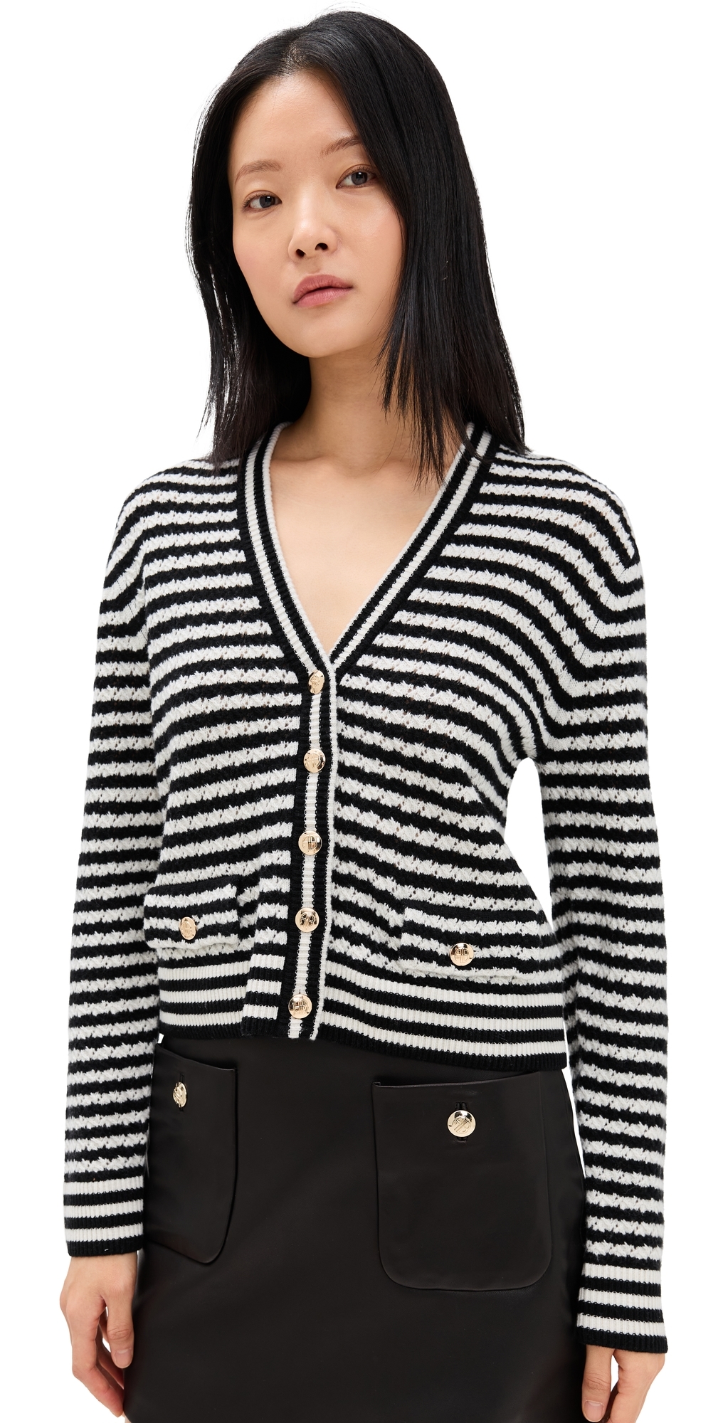 Anine Bing Gwen Cardigan In Black And Ivory Stripe In White/black