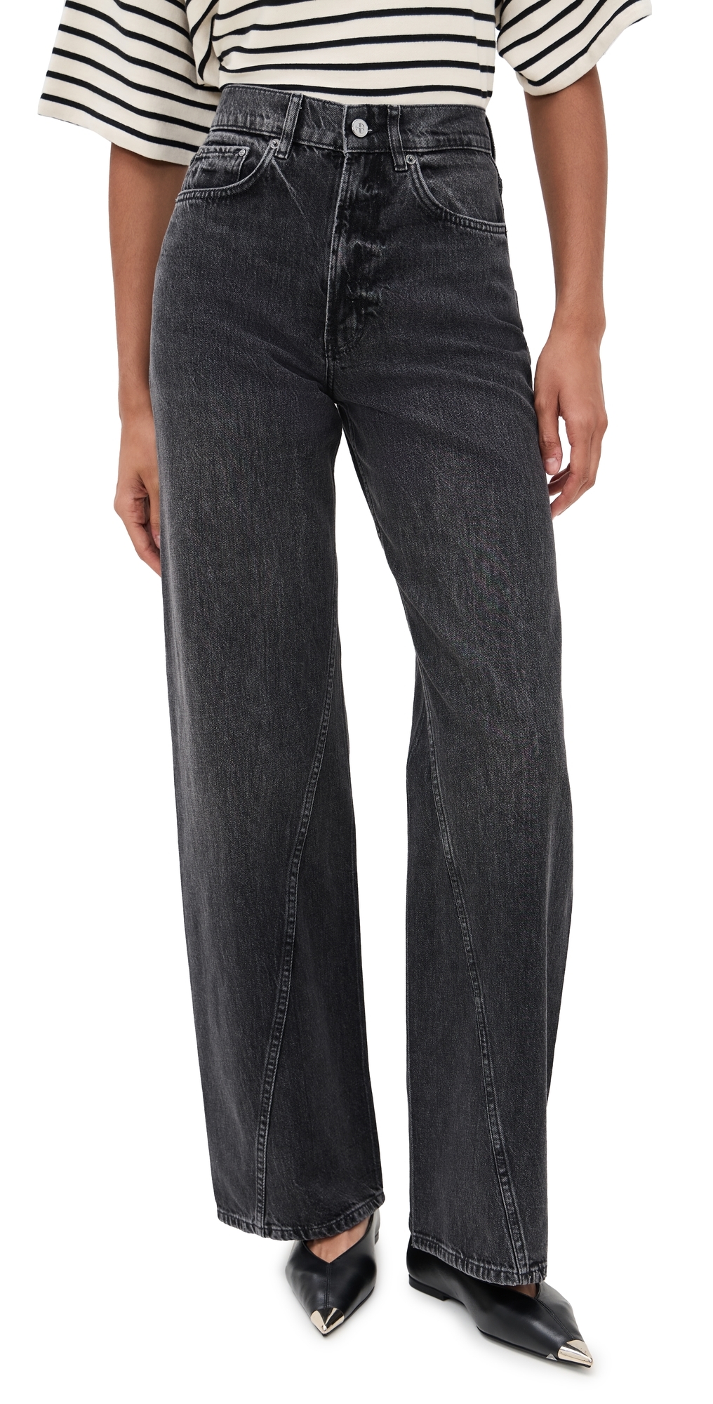 Anine Bing Brie Paneled High-rise Wide-leg Jeans In Black
