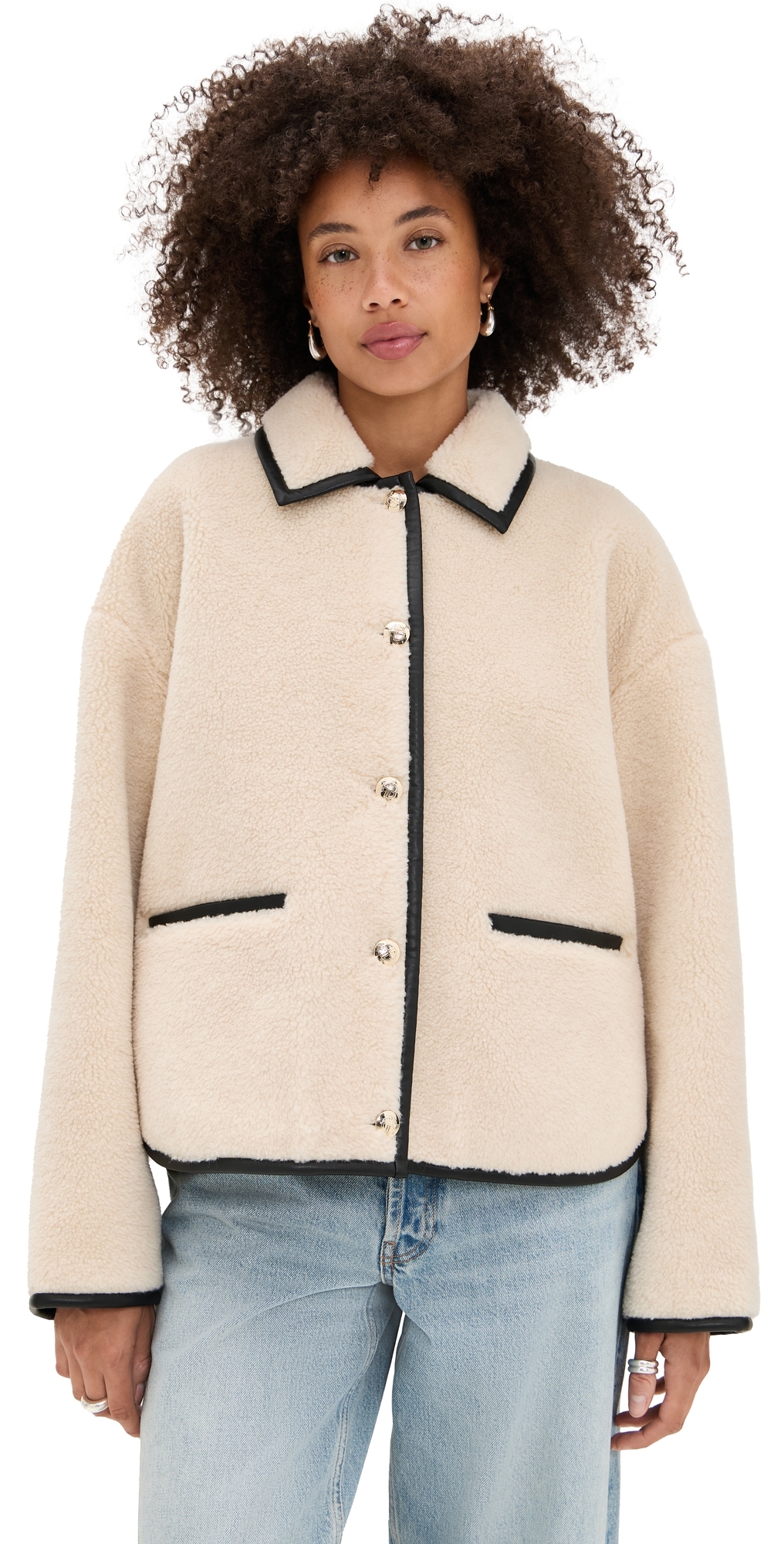 Anine Bing Piped Camden Teddy Jacket In Neutral