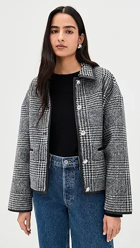 ANINE BING Black and Grey Check Camden Jacket